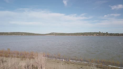 establishing shot of medina lake natural reserve on spring day in jerez, spain