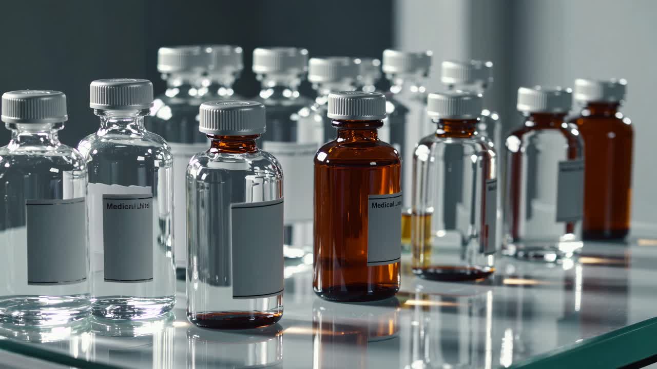 Medical Vials and Bottles in a Laboratory Setting