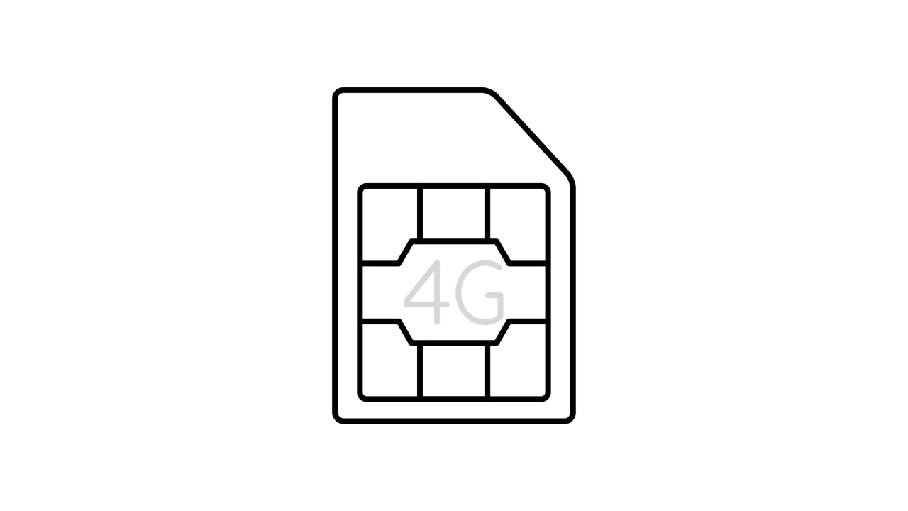 Animação minimalista em arte linear de cartão SIM 4G.
