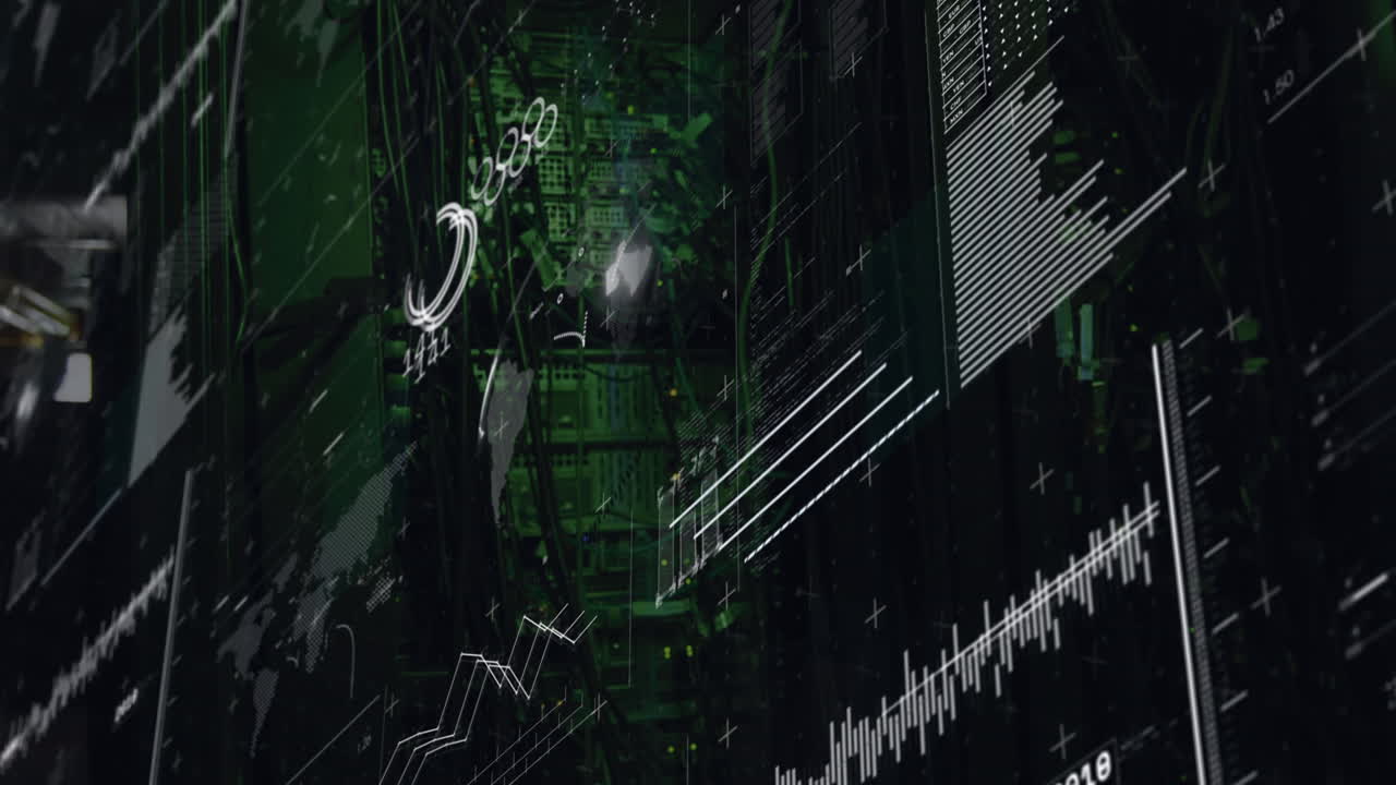 animación del procesamiento de datos a través de servidores informáticos