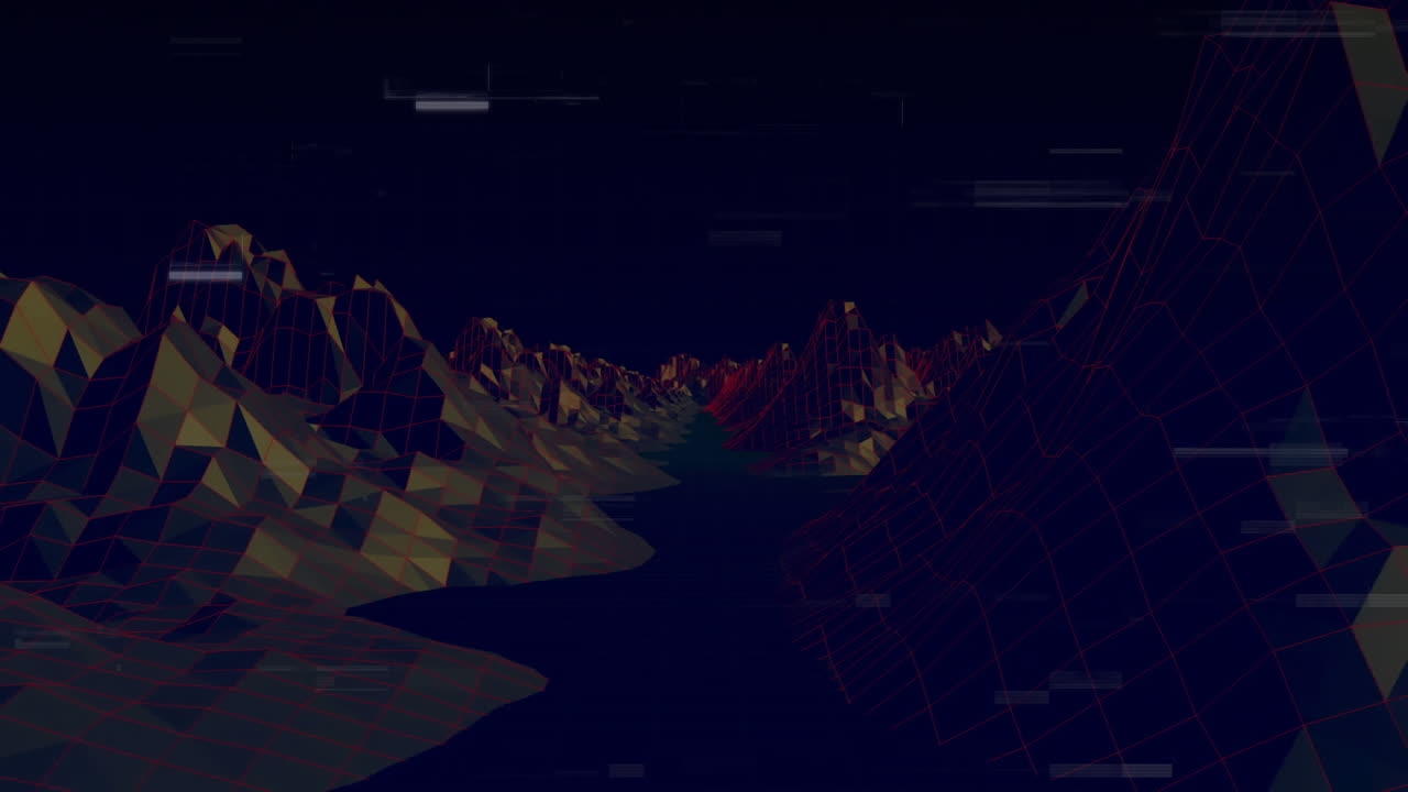 Digitally generated animation of a 3d landscape with rocks