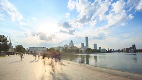 city walk in moscow on a sunny day