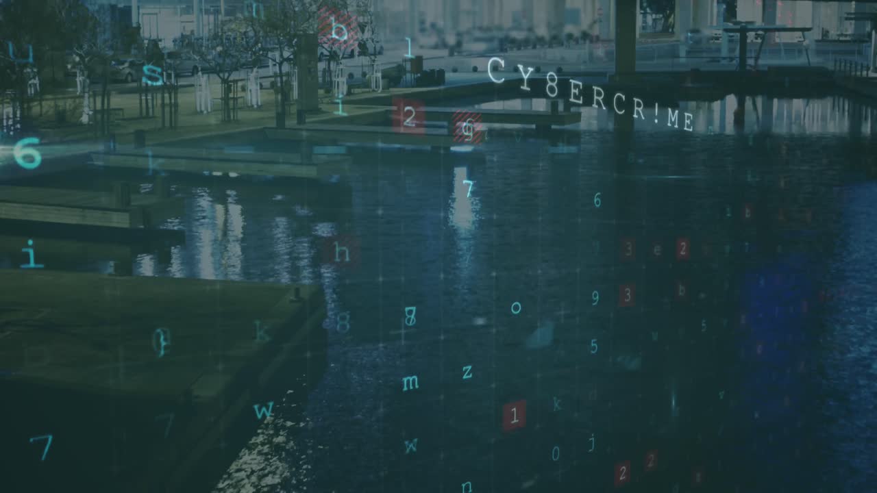 사이버 보안 및 도시 풍경에 대한 숫자의 애니메이션