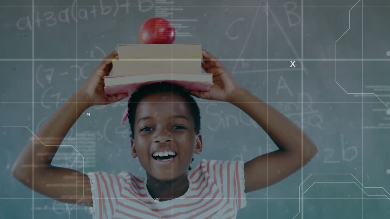 Animation of a boy over mathematics equations in the background