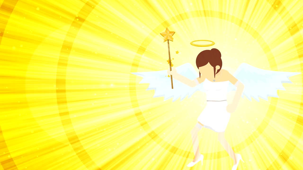 천국에서 날아다니는 만화 천사. 행복. 비즈니스 의상. 코스플레이. 루프 플래트 디자인.