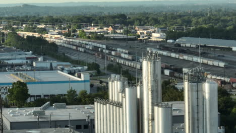 cargo trains on rail yard in nashville, tennessee