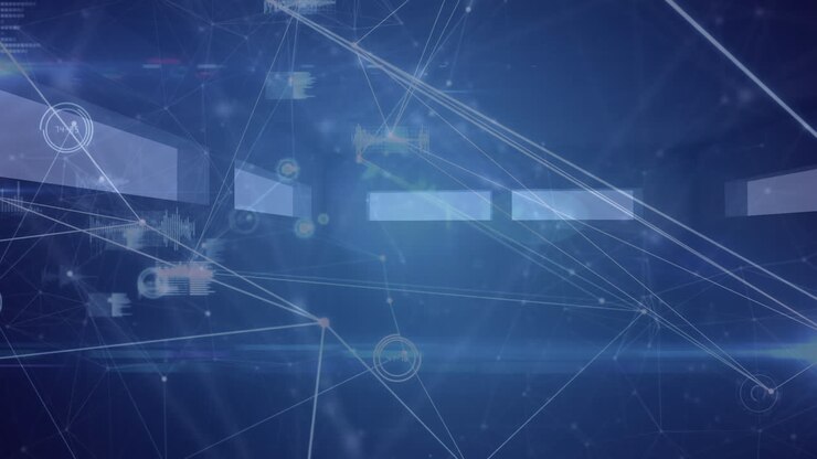 Animation of networks of connections and data processing over empty building