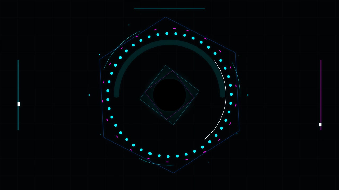Futuristic Digital HUD Interface with Rotating Geometric Elements