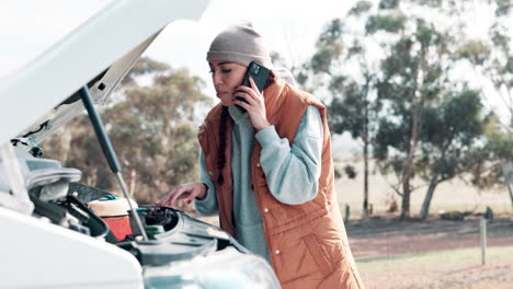 woman experiencing car trouble calls for help