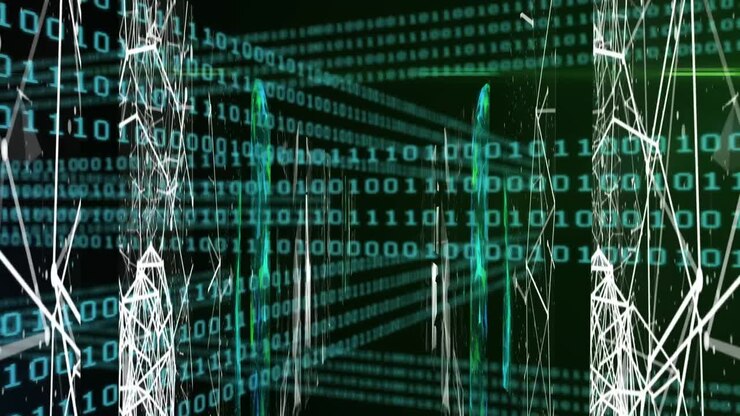 Animation of data processing and networks of connections over binary coding