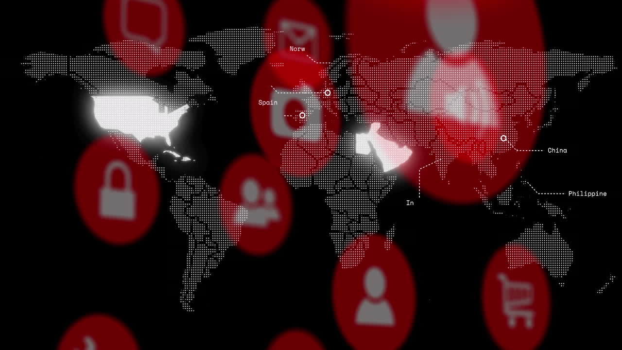 Animazione di icone multimediali su mappa del mondo