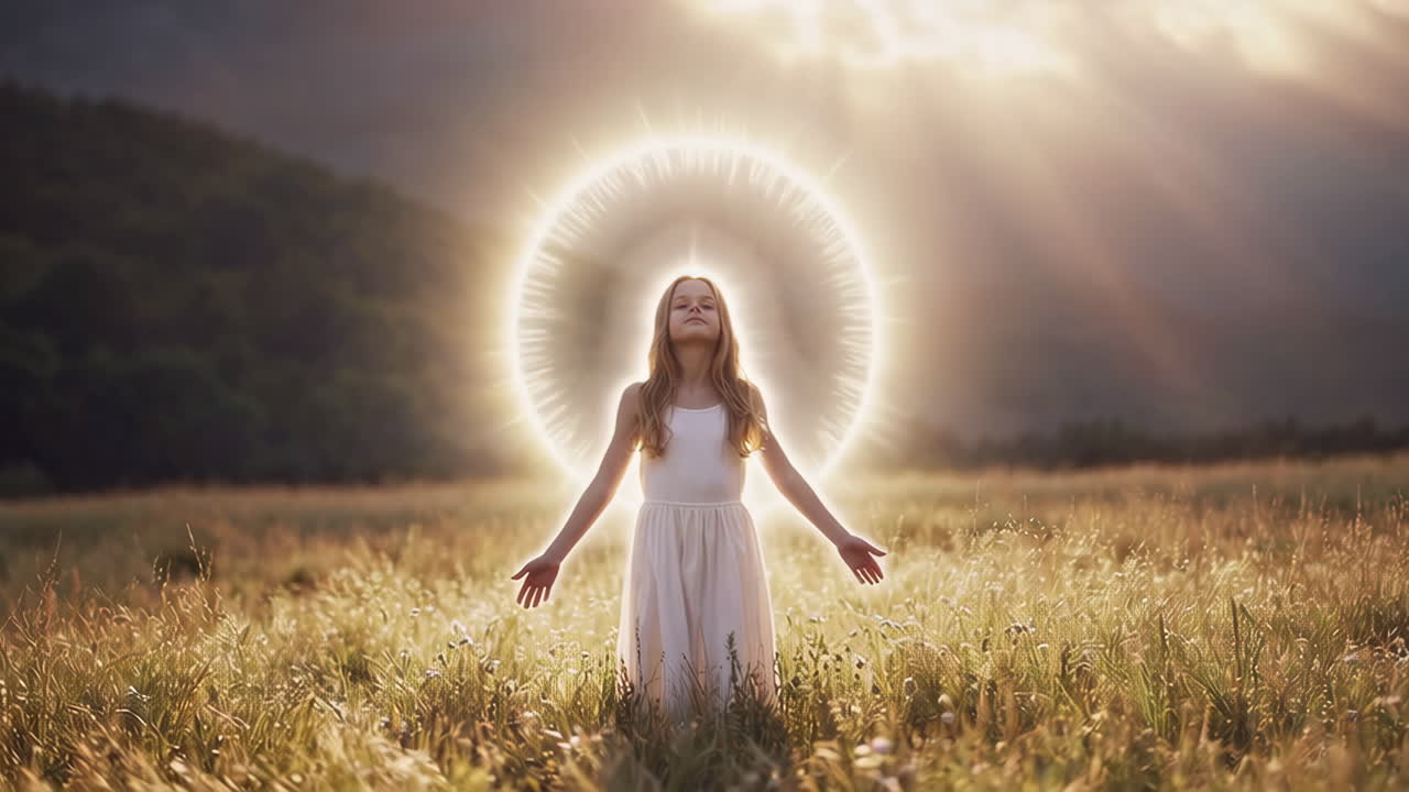Girl with Halo in a Field