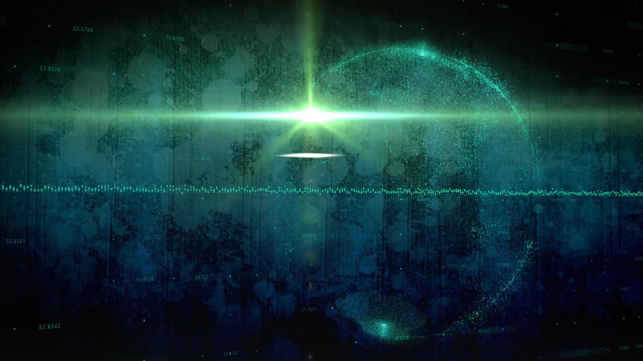 composición del procesamiento del rastro de luz verde sobre el globo brillante