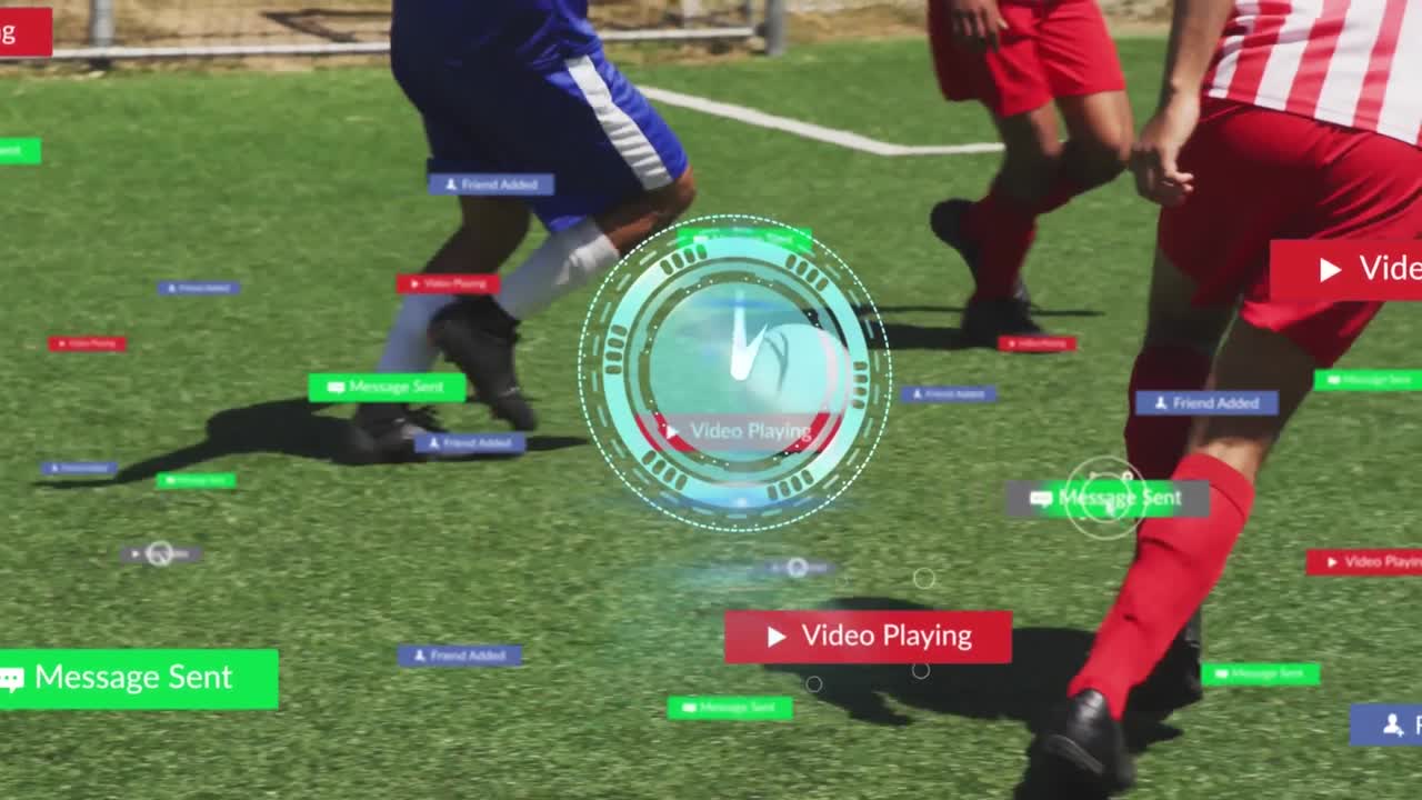 축구 선수에 대한 시계 및 소셜 미디어 아이콘의 애니메이션