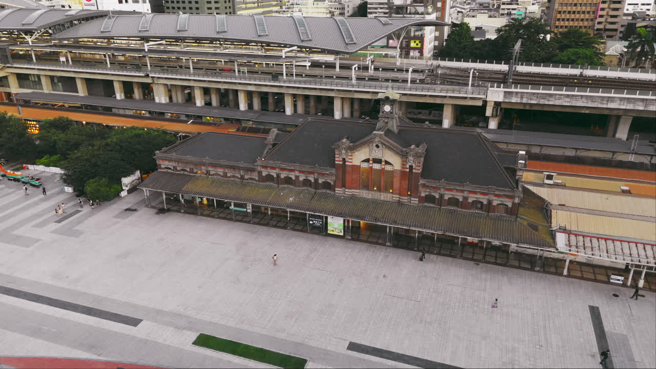 A nostalgic aerial view of Taichung Old Railway Station, a historic landmark in central Taiwan