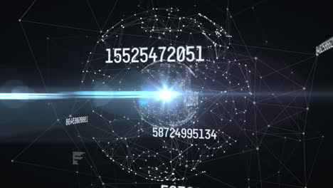 animación del globo de la red de conexiones con números y procesamiento de datos