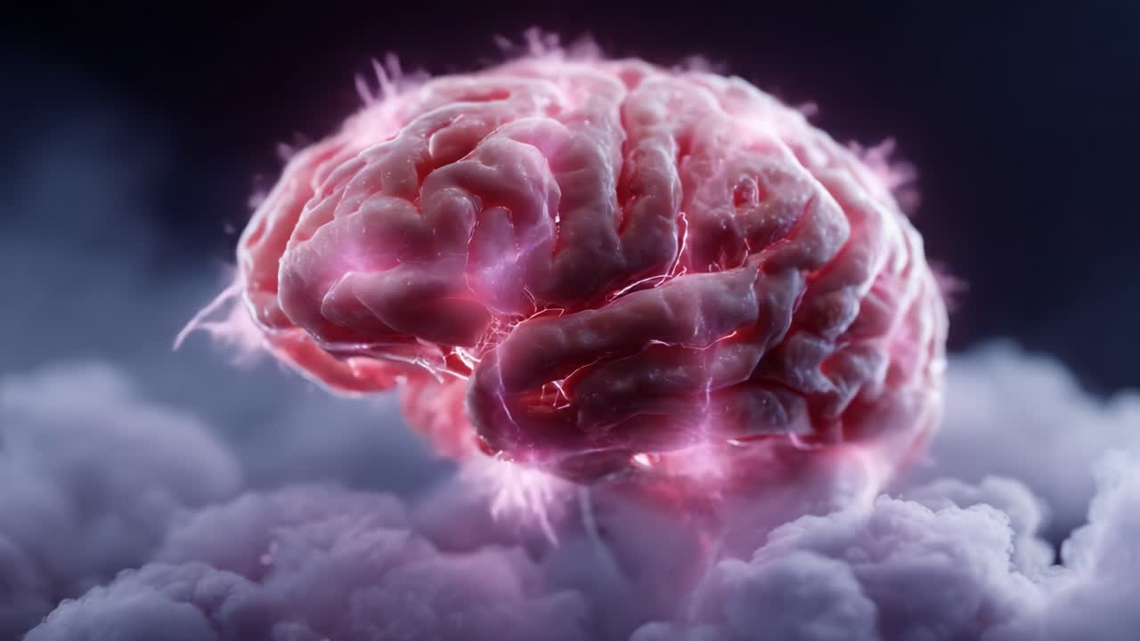 A Stunning Visual Representation of a Brain Surrounded by Ethereal Clouds and Electric Energy, Capturing the Mystique of Neural Activity and Cognitive Power