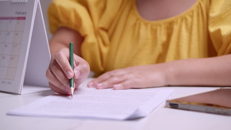 Underlining some of the lines and words in a written article while proofreading and checking for some errors in writing
