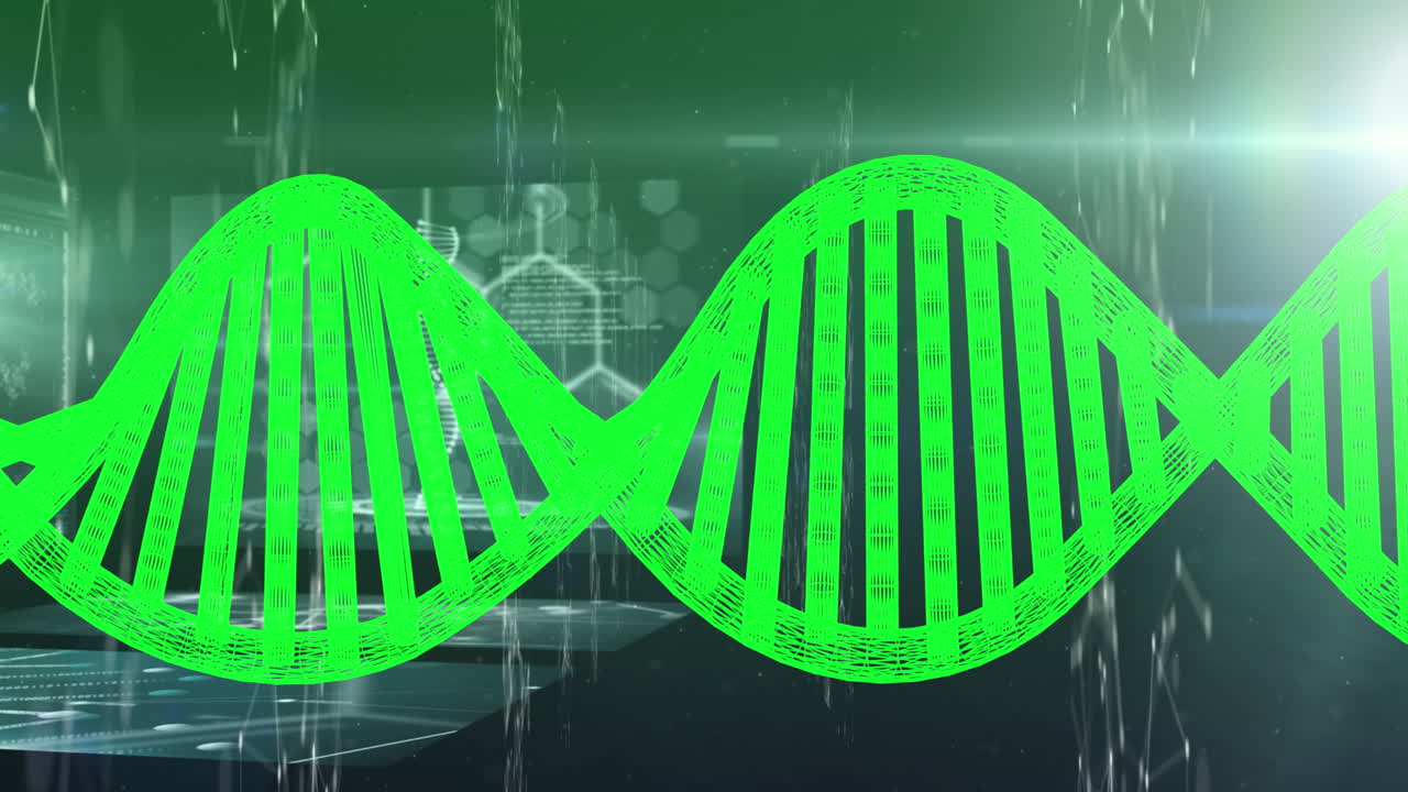 dna 구조 스핀링과 의료 데이터 처리에 대한 화면에 대한 연결 네트워크