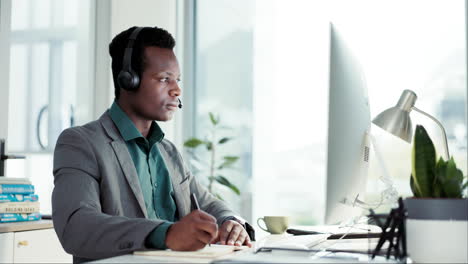 call center, writing and black man consultant