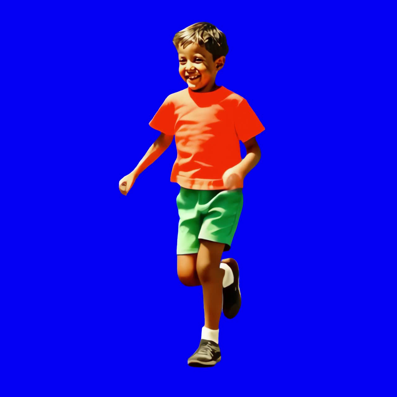 Joyful child running outdoors animation, transparent 4K video, green screen