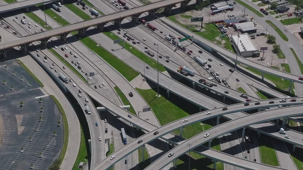 View of downtown Dallas highways with busy traffic on a clear day