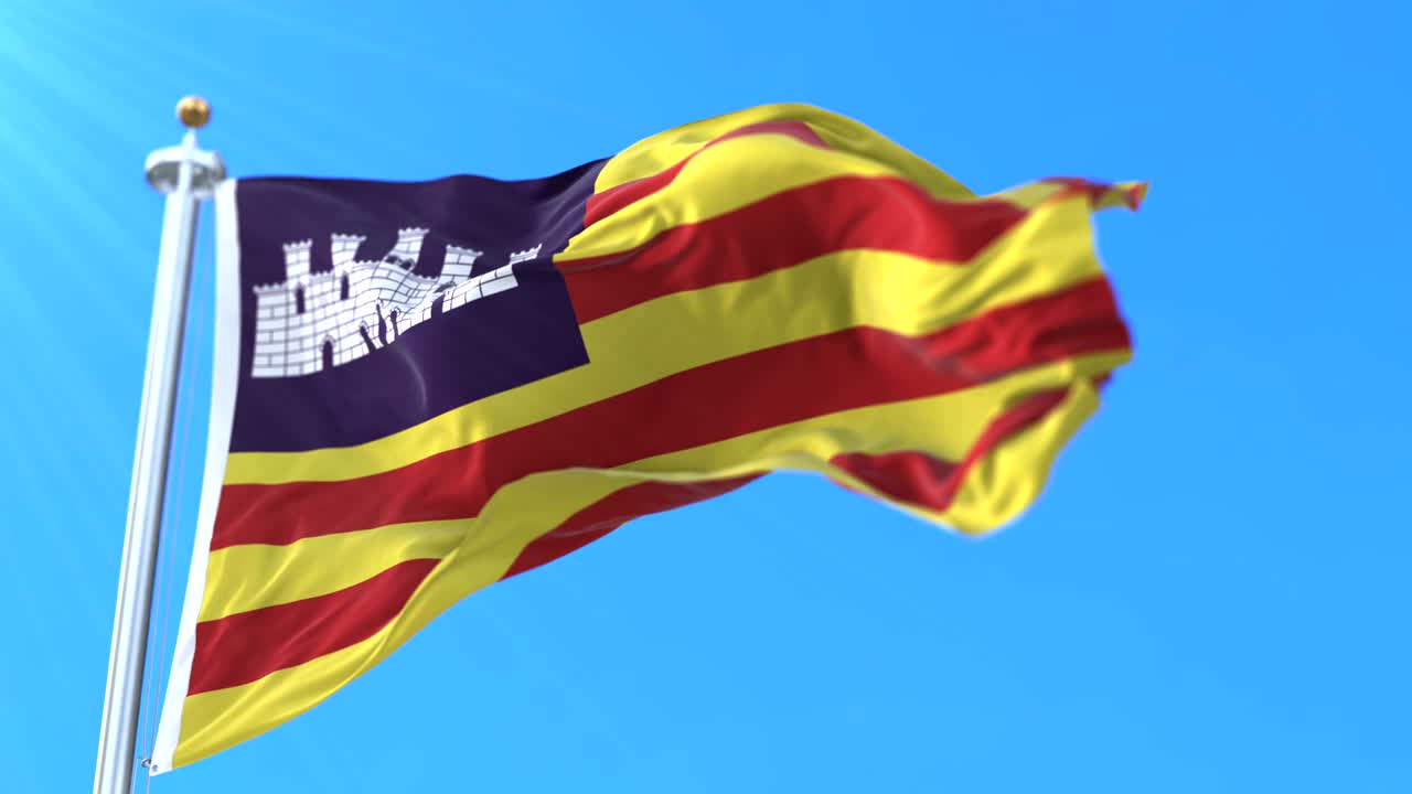 bandera de la comunidad autónoma española de las islas baleares, españa - bucle