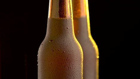 two beer bottle rotating on white background
