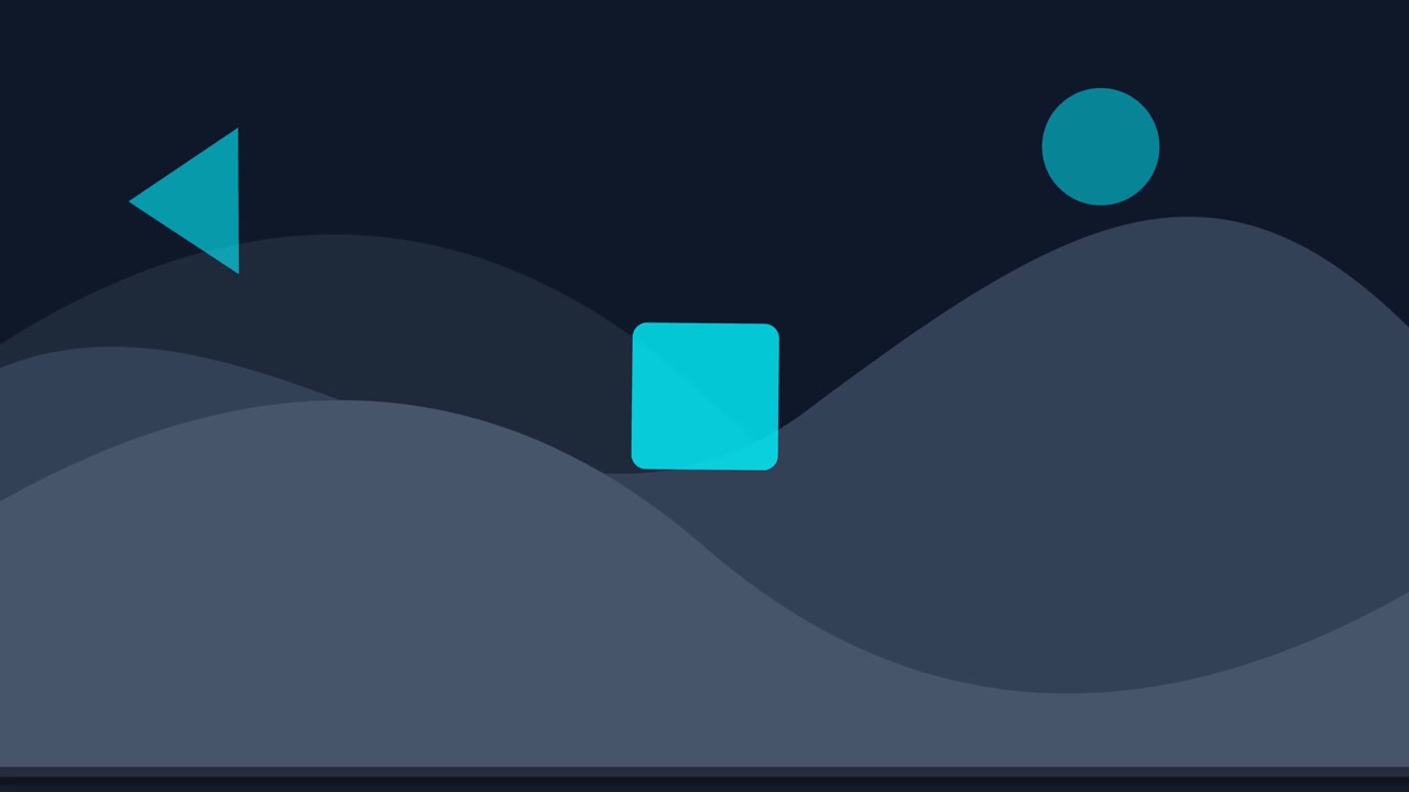Abstract Animation of Floating Geometric Shapes Over Dark Wavy Background