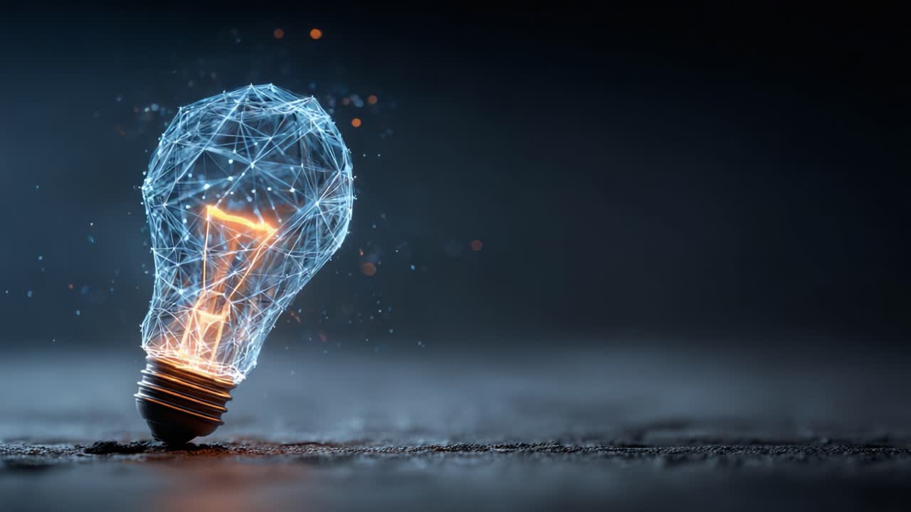 Innovazione illuminante: un design futuristico di lampadina che rappresenta la fusione di tecnologia e creatività in un ambiente scuro e astratto.