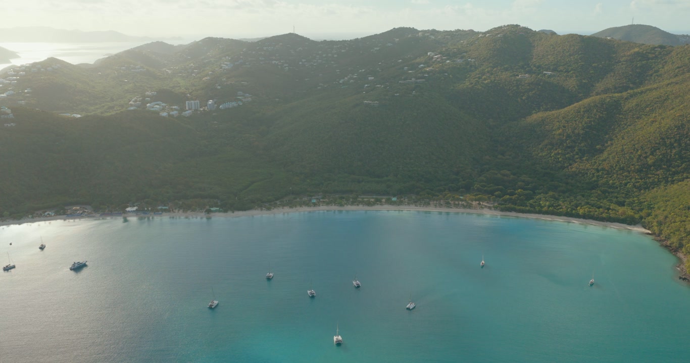 Serene View With Tropical Beach Of Magens Bay On The Island Of St. Thomas In The U.S. Virgin Islands. Aerial Shot