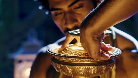 golden ritual pot and ceremony