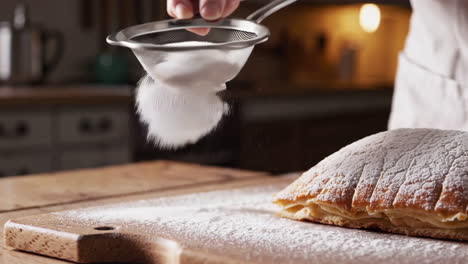 sifting powdered sugar onto a pastry