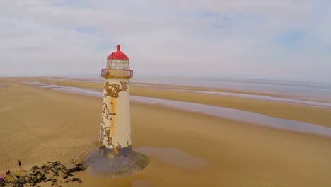 a magnificent aerial shot of the  point of ayr lighthouse in wales