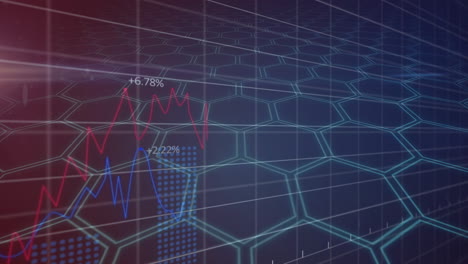 Animación-De-Gráficos-De-Datos-Financieros-Sobre-Un-Fondo-De-Cuadrícula-Hexagonal