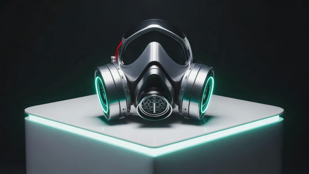 Futuristic Gas Mask with Neon Green Lights
