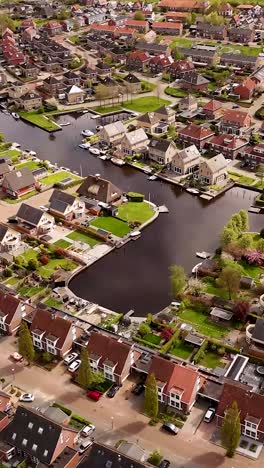 aerial view of a charming dutch village with canal houses