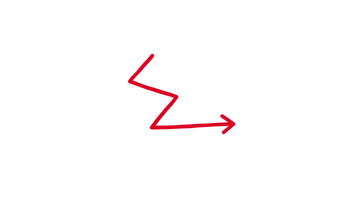 Animazione di Freccia Rossa a Zigzag Disegnata a Mano su Sfondo Bianco