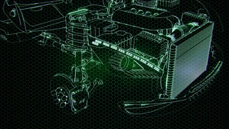 Holographic-animation-of-3D-wireframe-car-model-with-engine