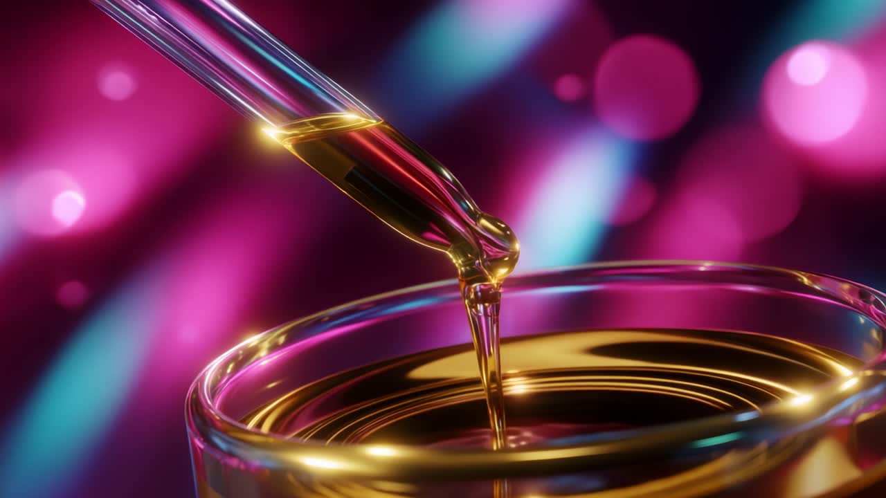 Captivating Close-Up of Liquid Dripping from a Pipette into a Shimmering Glass Container: A Visual Symphony of Colors and Mediums Reflecting the Artistry of Modern Photography