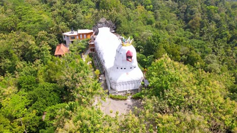 aerial view of unique chicken shaped church "gereja ayam" on rhema hill