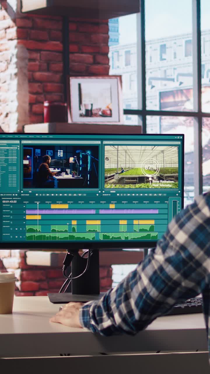 Vertical video Videographer doing video montage using specialized software