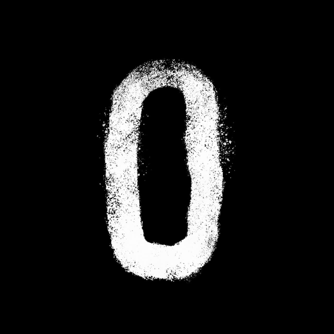 Animation d'un chiffre zéro blanc texturé sur fond noir.
