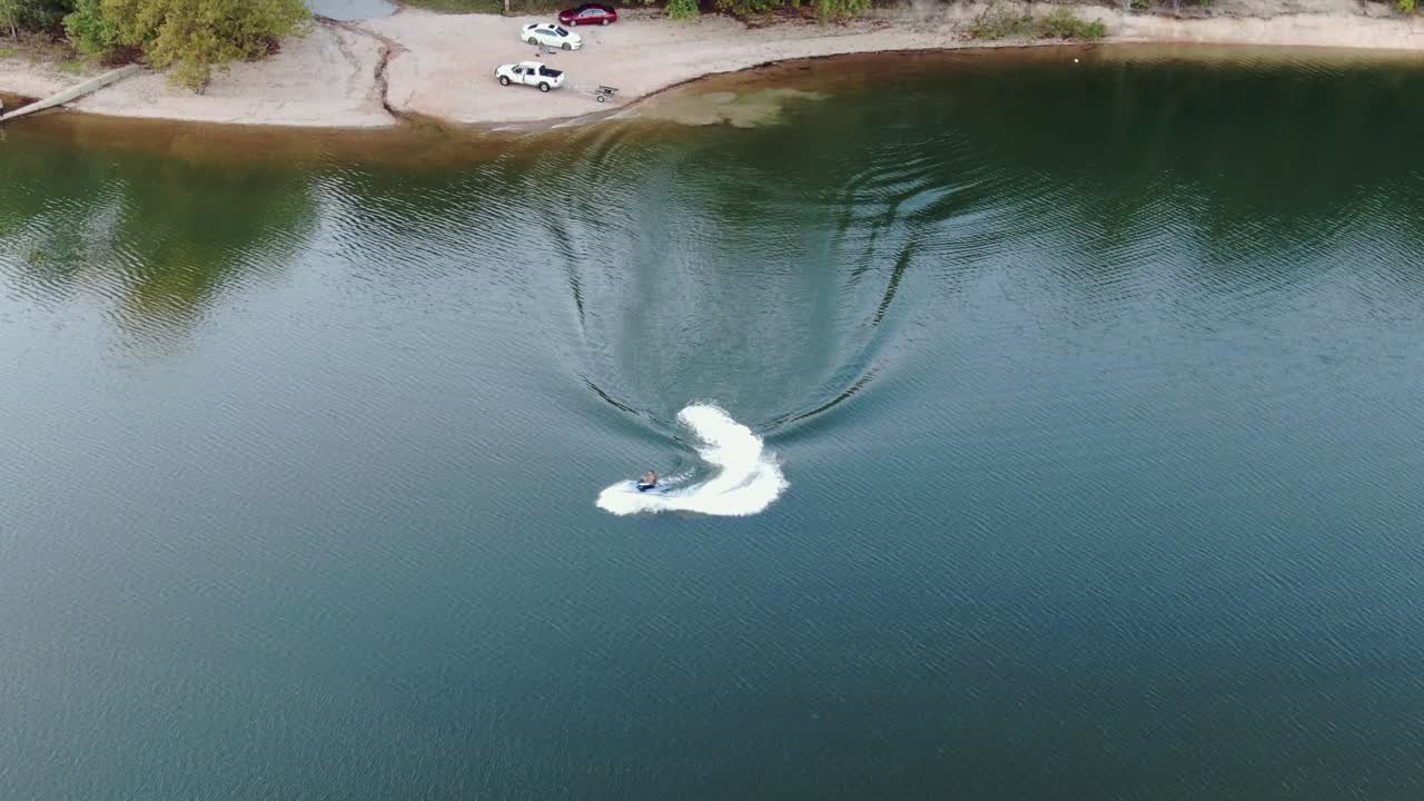 aerial view of jet ski preparing to head out onto the lake for an evening ride