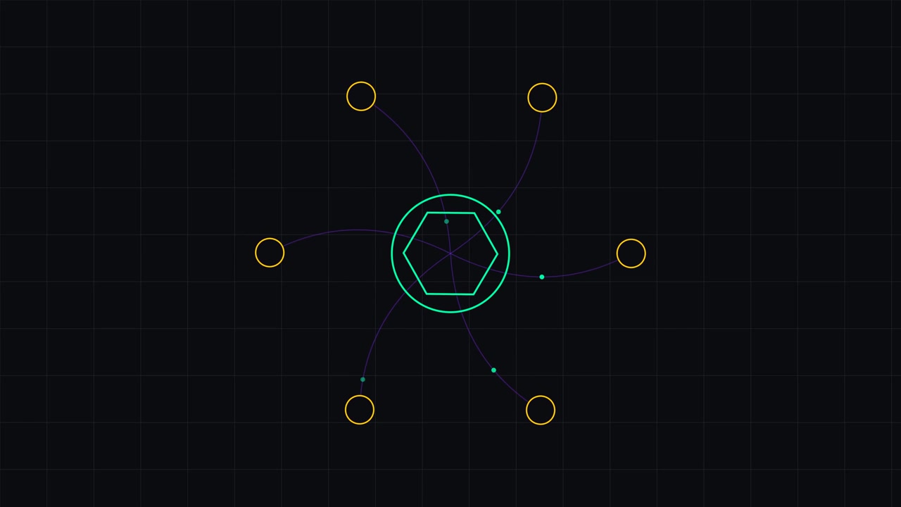 Abstract Digital Hexagon Interface Animation with Rotating Nodes