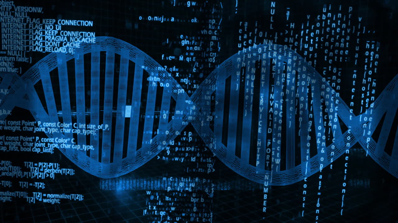 DNA strand with binary coding for scientific data processing in animation