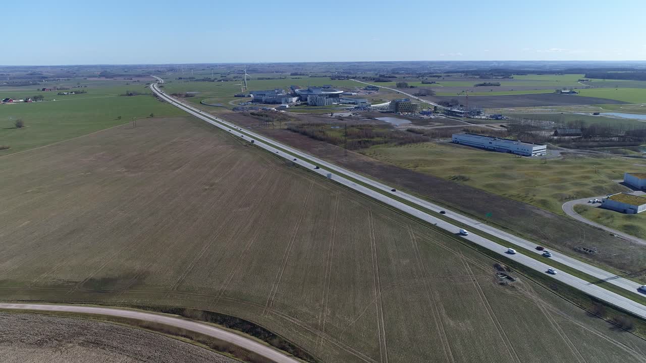 Aerial panorama of e22 and ess research institute outside Lund, sk&aring;ne Sweden