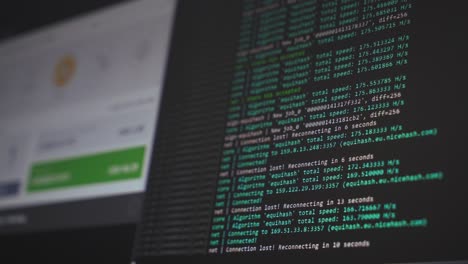 Screen display of cryptocurrency mining. Crypto farm. Mining farm. Software code