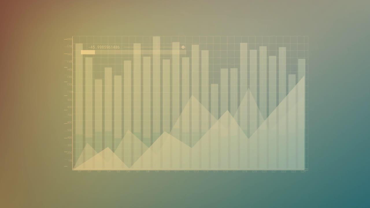 animación del procesamiento de datos estadísticos frente a un fondo de gradientes