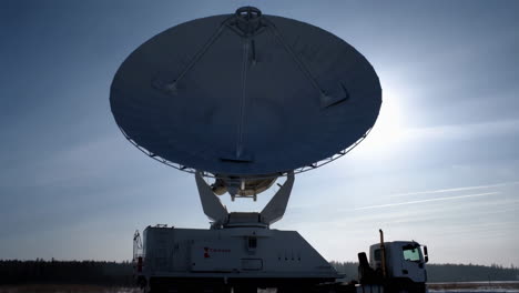 large satellite dish against a bright sky